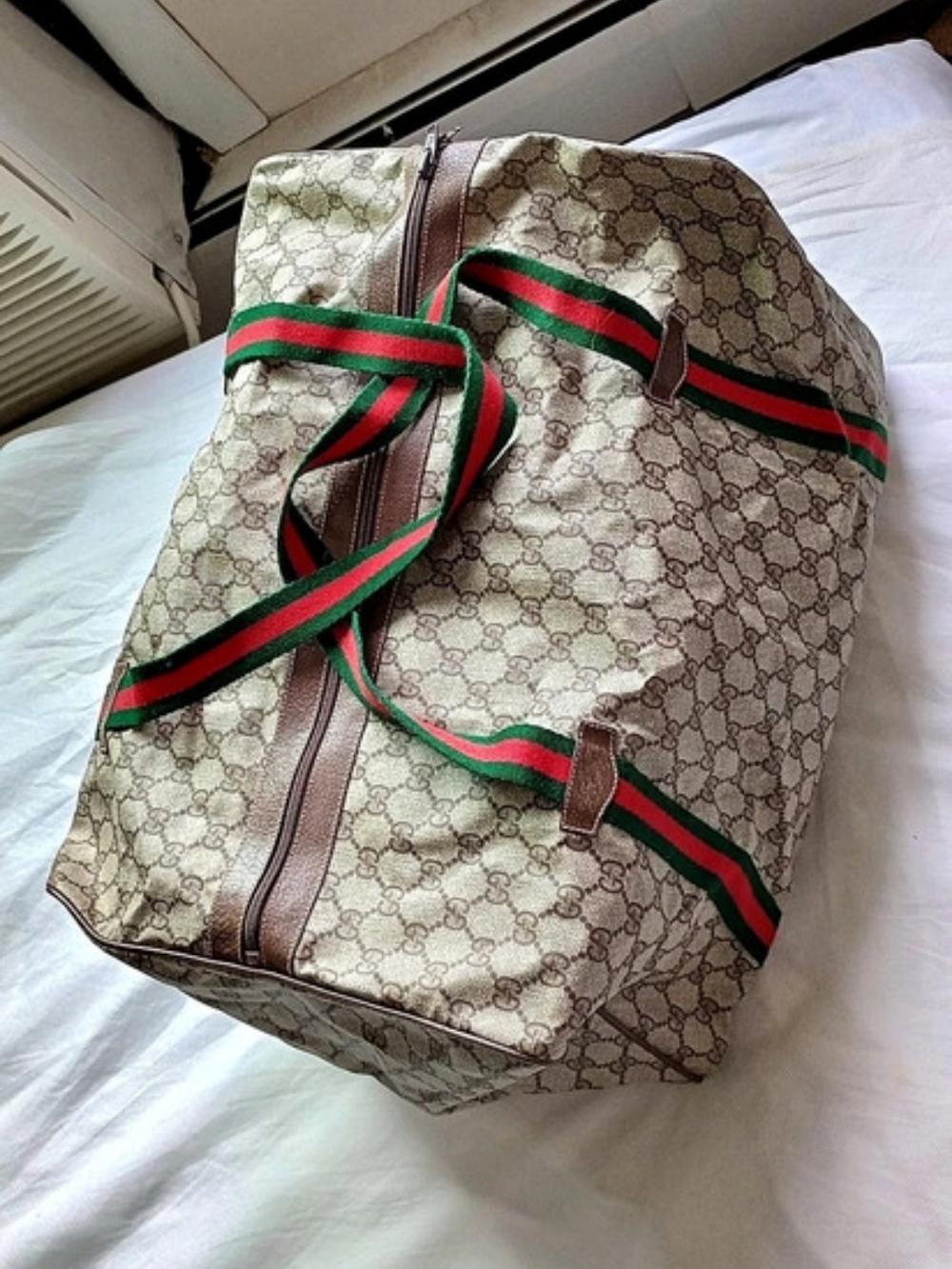 Gucci GG Monogram Travel Bag Brown & Beige Authentic